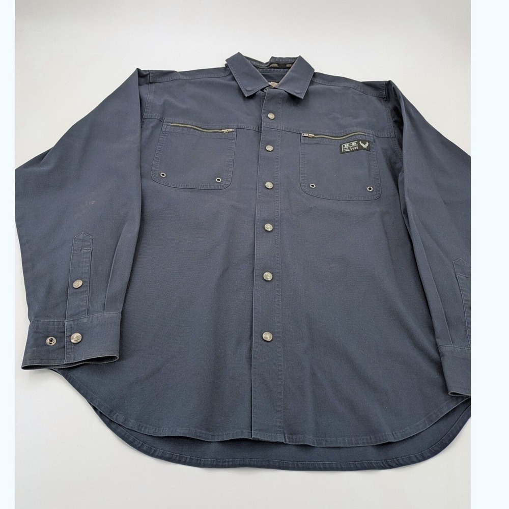 Harley Davidson‎ Shirt Men L Navy Double Zip Snap Pocket Ripstop Biker Embroided